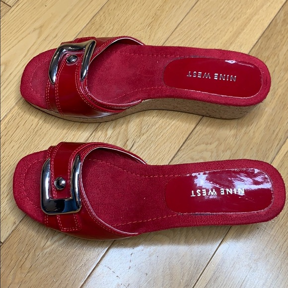 Nine West Red Patent and Cork Wedge Sandals 6 - Picture 8 of 8
